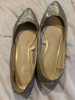 Mossimo Metallic Brown/Silver/Gold Pointed Snakeskin Flats